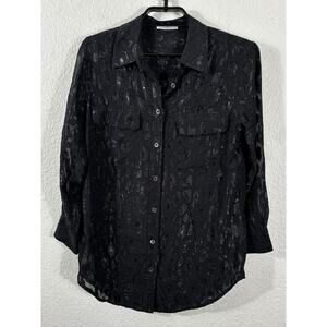 Equipment Black Textured Leopard Print Blouse